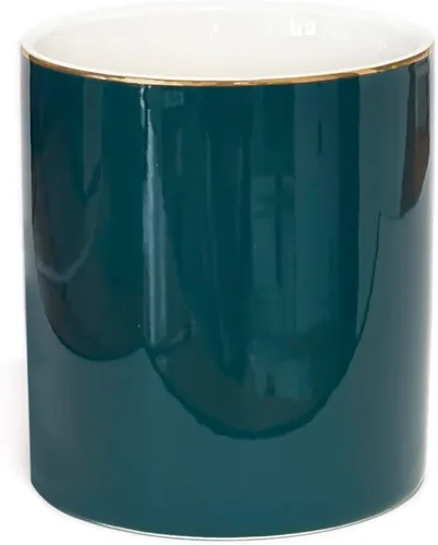 Miniatura 9 de HANKOR Portalápices de cerámica para escritorio - Lindo organizador de taza para bolígrafos y brochas de maquillaje con ribete dorado estético