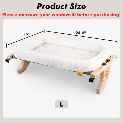 Miniatura 3 de AMOSIJOY Asiento de hamaca resistente para gatos con funda de cama acolchada, marco de madera y metal para gatos grandes, fácil de ajustar, alféizar