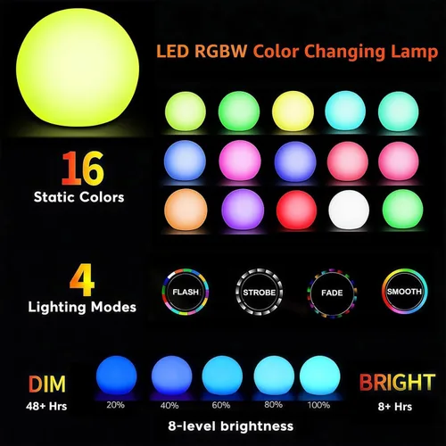 Miniatura 3 de Lámpara de pie con forma de globo, luz LED de bola de 14 pulgadas con control remoto, 16 colores RGB, regulable, recargable, lámpara de globo