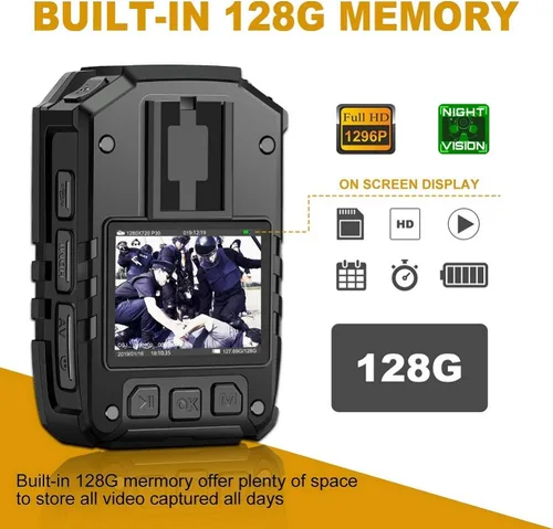 Miniatura 2 de Cámara corporal HD 1296P de policía CammPro I826, memoria 128G, cámara impermeable para vestir, cámara corporal portátil premium con grabación