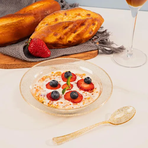 Miniatura 2 de Liacere 60 piezas de tazones de plástico negros - Tazones desechables de postre negros y dorados - Tazones de sopa de plástico premium de 12 onzas