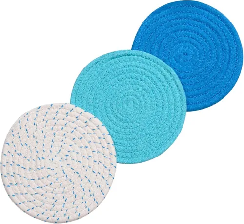 Juego de 3 agarraderas para ollas calientes, juego de salvamanteles 100% algodón puro, juego de 3 soportes para ollas calientes, tapetes calientes,