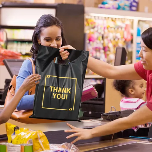 Miniatura 7 de Paquete de 50 bolsas de plástico troqueladas con logotipo de agradecimiento de 9 x 12 pulgadas, bolsas de mercancía extragruesas, brillantes