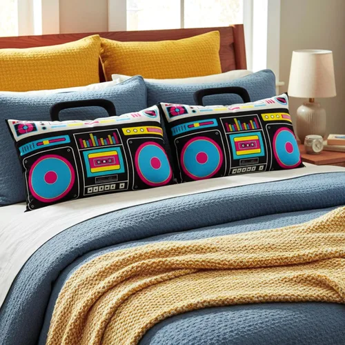 Miniatura 7 de Hahafelt 2 fundas de almohada de casete de audio retro, reproductor de discos de música, 12 x 20 pulgadas, bajo ruido, cinta de plástico de los años