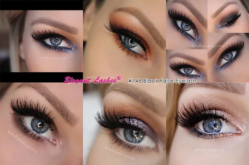 Miniatura 2 de Elegant Lashes #148 Pestañas postizas negras gruesas de doble capa entrecruzadas (cabello humano 100% natural)