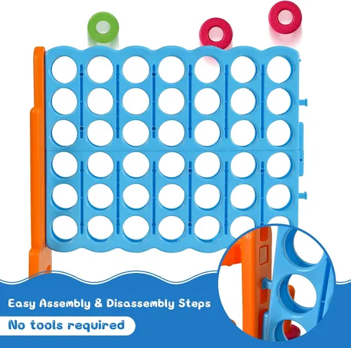 Miniatura 7 de COSTWAY Juego gigante gigante de 4 a puntuación para niños y adultos, juego de 2.5 pies para interiores y exteriores con aro de baloncesto, juego