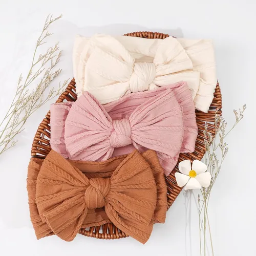 Miniatura 5 de CÉLLOT 6 piezas de diademas con lazos para bebé, diademas de nailon, accesorios para el pelo con lazos para bebé niña, esenciales para recién Caqui