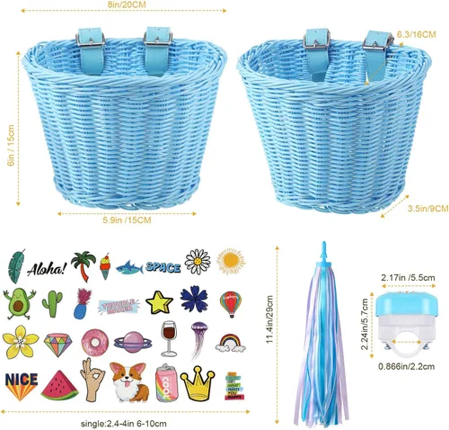 Miniatura 3 de Set de serpentinas para cesta de bicicleta para niños, cesta de mimbre para manillar de bicicleta con serpentinas de bicicleta coloridas, campana