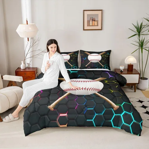 Miniatura 2 de Erosebridal Juego de edredón de béisbol tamaño individual, juegos de ropa de cama deportiva para niños, edredones y juegos de ropa de cama de nido