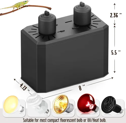 Miniatura 6 de Lámpara de cúpula profunda 2 en 1 para reptil, lámpara de iluminación de calor de reptiles con encendido/apagado individual para terrarios de vidrio