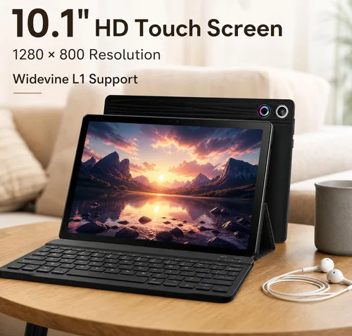 Miniatura 5 de Jeazans Tablet Android 16 de 10.1 pulgadas, paquete de tableta 2 en 1 con teclado, mouse inalámbrico, lápiz capacitivo, funda de cuero, cámara