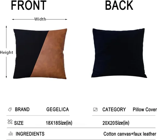 Miniatura 4 de Juego de 2 fundas de almohada de 20x20 pulgadas de piel sintética negra y marrón, almohadas decorativas de algodón estilo bohemia moderna para Negro