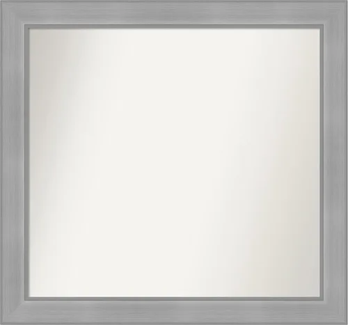 Miniatura 156 de Amanti Art Espejo de baño plateado para sobre el fregadero, 24 x 24 pulgadas, espejo cuadrado de peltre forjado a medida, marco de madera casual