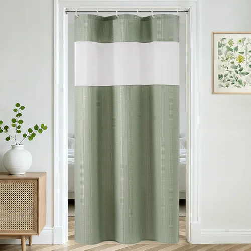 Miniatura 21 de UFRIDAY Cortina de ducha extralarga de 84 pulgadas con tejido de nido de abeja blanco y ventana con malla, cortina de baño decorativa resistente