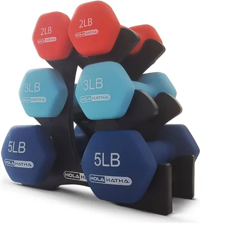 Miniatura 35 de HolaHatha Neoprene Dumbbell Weights Set w/Rack, Home Gym Equipment - Portable Weighted Exercise Dumbbells for Fitness, Training, and Lifting
