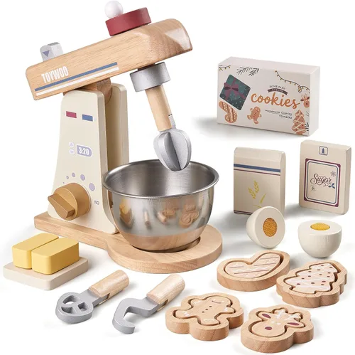 Mezclador de juguete de madera para cocina de juego de niños Accesorios de cocina de juguete Juego de comida de madera con batidor, batidores Play