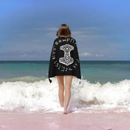 Miniatura 7 de Vikings Mjolnir and Rune Wheel - Toalla de playa absorbente con símbolo de mitología nórdica, toallas de playa de gran tamaño, súper 32 x 52 pulgadas