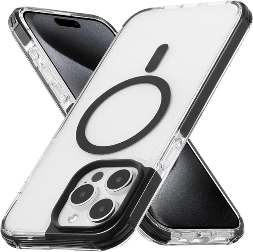 Miniatura 22 de Tigowos - Funda magnética para iPhone 15, resistente a las caídas, sensación de piel mate, a prueba de golpes, delgada, negro mate