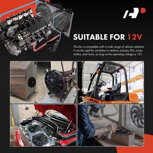 Miniatura 3 de A-Premium 6.5'' 16,5 cm Ventilador delgado universal de enfriamiento de radiador eléctrico de tracción, 12V 80W con kit de montaje