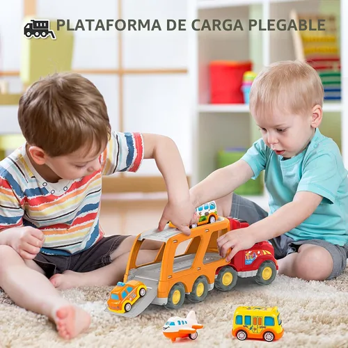 Miniatura 3 de Veslier Juguetes de Autos para Niños Pequeños para Niños y Niñas de 2-4 3-5 Años, 5 en 1 Vehículo Transportador de Vehículos Urbanos, Autos