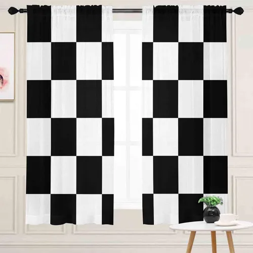 Miniatura 17 de Cortinas negras y rojas para sala de estar, 63 pulgadas de largo, cortinas geométricas modernas, blancas y grises, cortinas abstractas con bolsillo