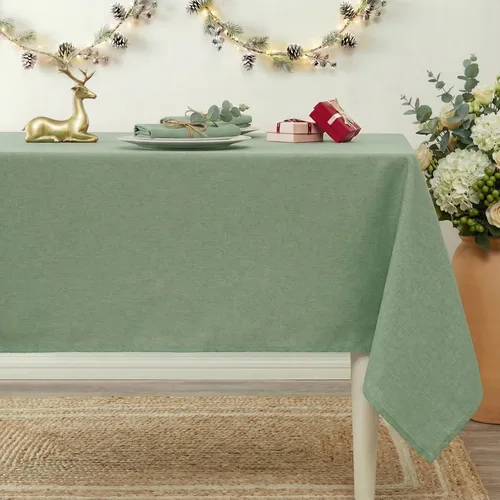 Miniatura 7 de Mantel redondo de lino, mantel de estilo granja impermeable y resistente a las manchas, cubierta de mesa de decoración falsa lavable para cocina