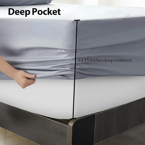 Miniatura 6 de Paquete de 2 sábanas bajeras de algodón puro tamaño individual XL para cama ajustable tamaño King dividido, 600 hilos, bolsillo profundo de 16 Gris
