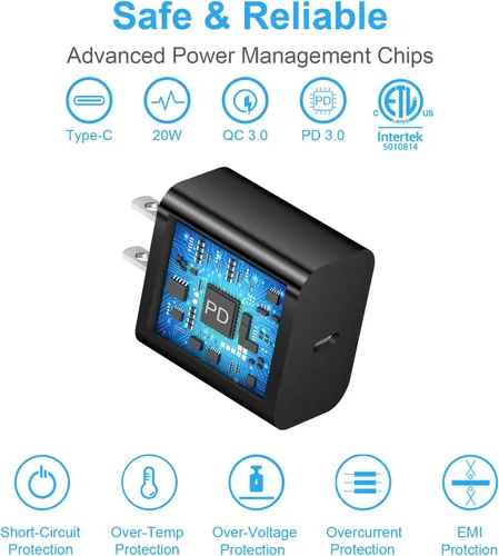 Miniatura 4 de Cargador de carga rápida para iPhone 17, 16, 15, paquete de 3+3 cargadores de pared USB C de 20 W con cable de carga rápida de 6 pies compatible