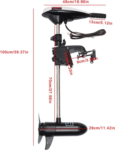 Miniatura 4 de Motor de arrastre eléctrico de empuje de 45 libras, motor de arrastre de agua salada montado en el travesaño para kayak barco inflable, eje de 30
