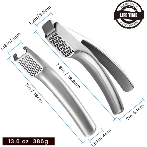Miniatura 9 de Prensa de Ajo Sin Necesidad de Pelar de Acero Inoxidable con Dos Asas Desmontables para Picar Grueso y Fino - Herramienta Premium para Picar Ajo