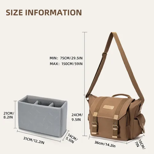 Miniatura 8 de CADeN Funda de lona para cámara compatible con Nikon, Canon, Sony DSLR/SLR cámara sin espejo con soporte para trípode, bolsa de hombro para cámara