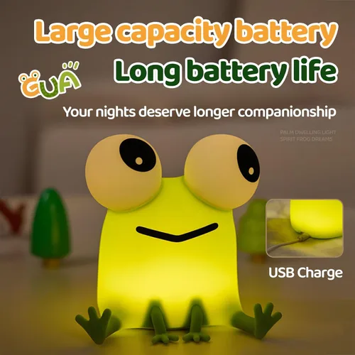 Miniatura 5 de Luz nocturna de rana para niños, bonita luz nocturna de silicona regulable para guardería, lámpara de noche recargable, regalos creativos portátiles