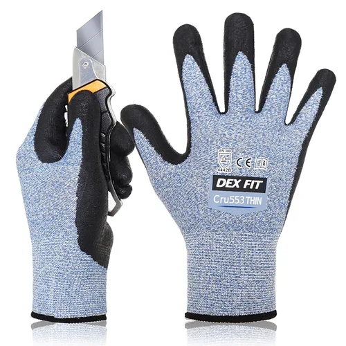 Miniatura 11 de DEX FIT Guantes resistentes a cortes extremos nivel 5 Cru553, agarre de poder antideslizante y delgado, ajuste cómodo 3D de grado profesional, Azul