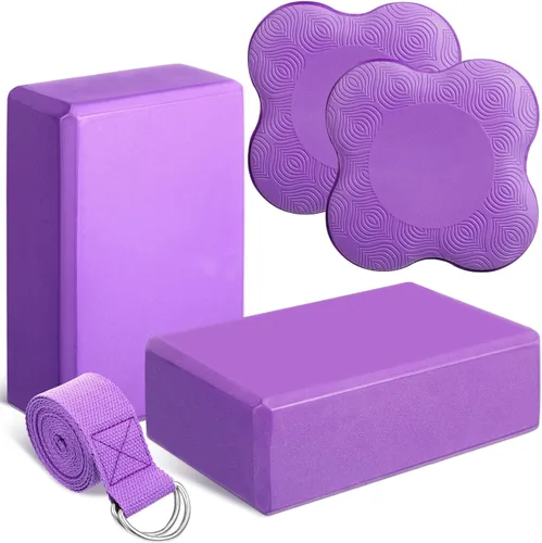 RoundFunny Juego de 5 piezas de bloques de yoga, rodilleras, juego de correas de yoga, bloques de espuma suave de primera calidad, accesorios para