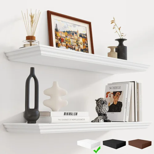 Miniatura 9 de Fun Memories Estantes flotantes de 24 pulgadas de largo, 9.3 pulgadas de profundidad, estantes flotantes de corona clásica para pared, estantes