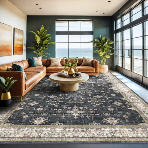 Miniatura 3 de Alfombra Boho Negra para Sala de Estar - Alfombra de Área Lavable de 10x14 Pies, Alfombras de Comedor para Debajo de la Mesa, Alfombra Suave de Pelo