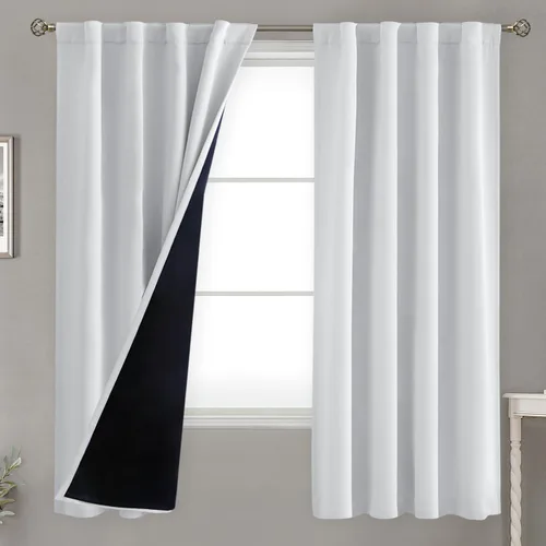 Miniatura 155 de BGment Cortinas 100% opacas beige de 63 pulgadas de largo con forro aislante térmico, bolsillo para varilla y lengüeta trasera de doble capa