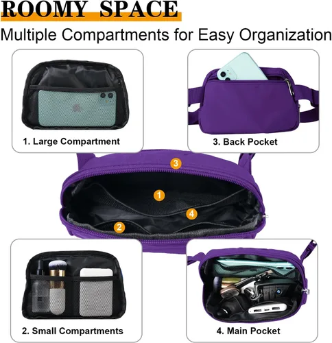 Miniatura 5 de Cangurera cruzada para mujer, mini bolsa para cinturón de 1 litro con correa ajustable de 32 a 51 pulgadas, bolsa de cintura pequeña para viajes
