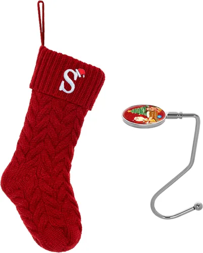 Miniatura 156 de Botas de Navidad personalizadas, iniciales personalizadas, 18 pulgadas, botas de Navidad tejidas con letras para colgar en la chimenea, botas de Rojo