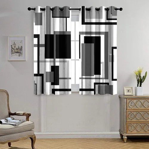 Miniatura 4 de Cortinas opacas para oscurecer la habitación con ojales, arte abstracto moderno, cuadros geométricos, de mediados de siglo, tratamiento de ventana