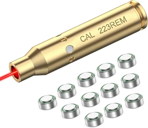 EZshoot Bore Sight Láser 9mm/ 223 5.56mm/ 30-06/25-06/270 /300BLK 7.62x35mm/ 6.5CM/ 12 Calibre de Calibre Rojo Láser Boresighter con Baterías Extras