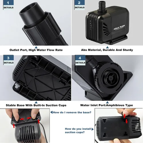 Miniatura 9 de Bomba de agua sumergible de 900 GPH de 45 W y tubo de 10 pies para caja de cascada de vertedero POND BOSS de 8 pulgadas de ancho