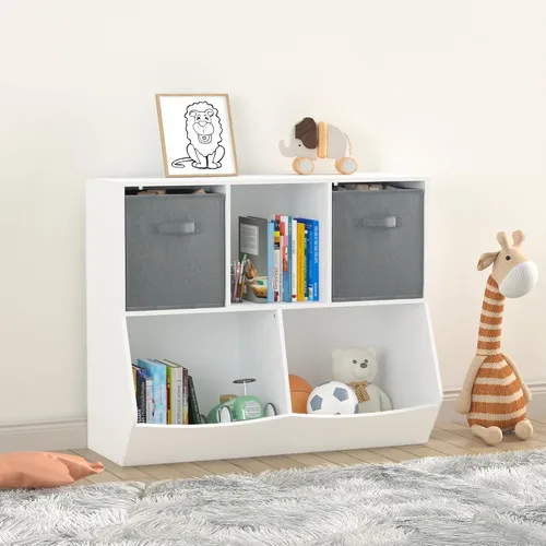 Miniatura 2 de Estantería para niños, estante para libros para niños con cajones de tela plegables, organizador de almacenamiento de juguetes, estantería para Gris