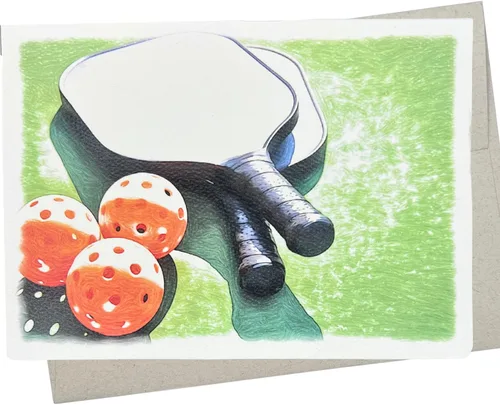 Whitman and Daughter Tarjeta de felicitación de pickleball (7 x 5 pulgadas, 1 tarjeta, interior en blanco) para tarjeta de cumpleaños de pickleball,