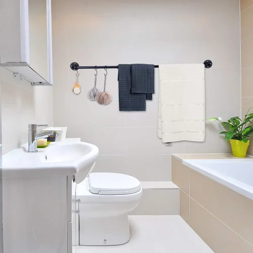Miniatura 3 de Toallero industrial para toallero, barra de toalla negra de 50.4 pulgadas con 3 ganchos, soporte para toallas de baño de montaje en pared, accesorio