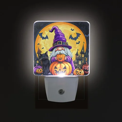 Miniatura 3 de Wusikd Juego de 2 luces nocturnas de gnomos de Halloween, luces LED enchufables con sensor de atardecer a amanecer, lámpara con sensor automático