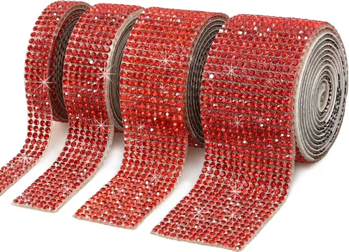 Miniatura 12 de 4 rollos de cinta de cristal de diamantes de imitación autoadhesiva, calcomanía de decoración brillante con diamantes de imitación de 0.079 pulgadas
