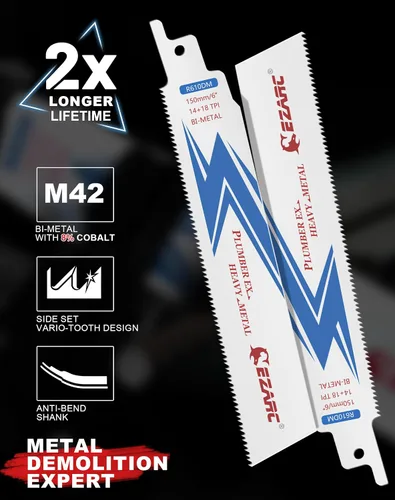 Miniatura 2 de EZARC Hoja de sierra recíproca, hojas de sierra bimetálicas de 6 pulgadas 14+18TPI para demolición de acero R610DM (paquete de 5)