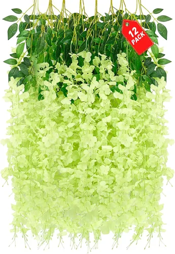 Miniatura 24 de Paquete de 12 flores colgantes de glicina rosa, flores colgantes falsas de 3.44 pies, guirnalda de glicina artificial para decoración de boda, telón