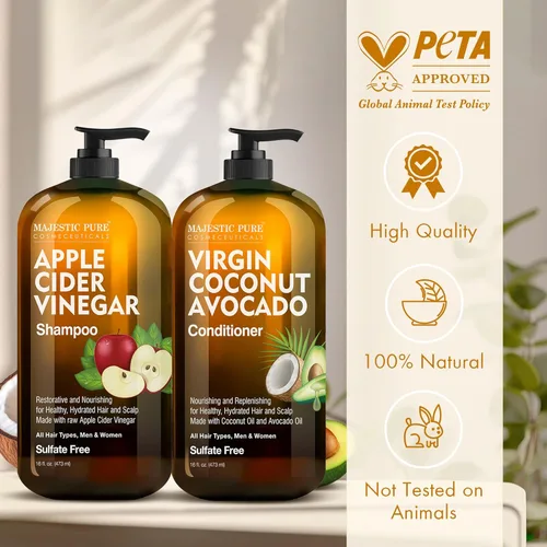 Miniatura 4 de MAJESTIC PURE Champú de vinagre de sidra de manzana y acondicionador de coco y aguacate - Restaura el brillo y reduce la picazón del cuero